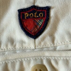 Vintage 90s Polo Golf Pleated Cream Trousers 100% Cotton Twill Plaid Logo